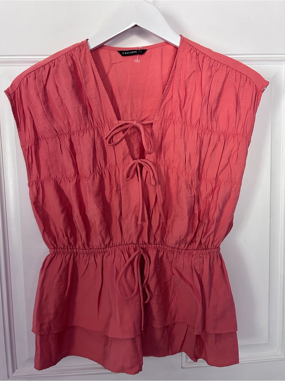 Calliope Coral Tie-Front Peplum Blouse